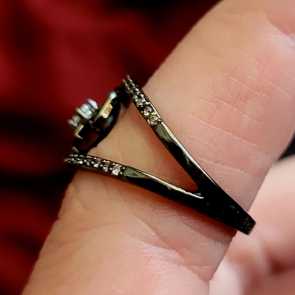 Dark Half Moon Star Diamond Metal Ring Size 7.5 - Picture 5 of 11